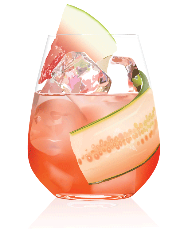 illustrative beverage with watermelon garnish